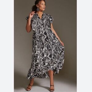 NWT Maeve Anthropologie Black Floral Cassandra Maxi Dress w/ Pockets Plus Sz 3X